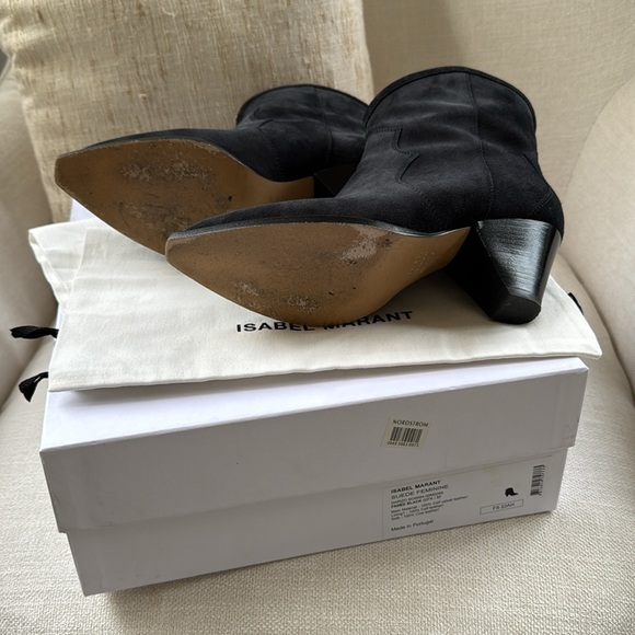 ISABEL MARANT Dorizo Suede Ankle Boot color: Faded Black sz: 37